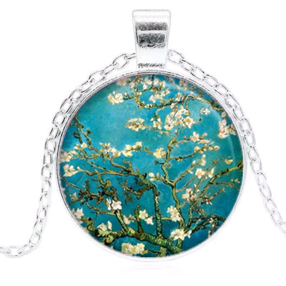 Little White Flowers Necklace Glass Dome